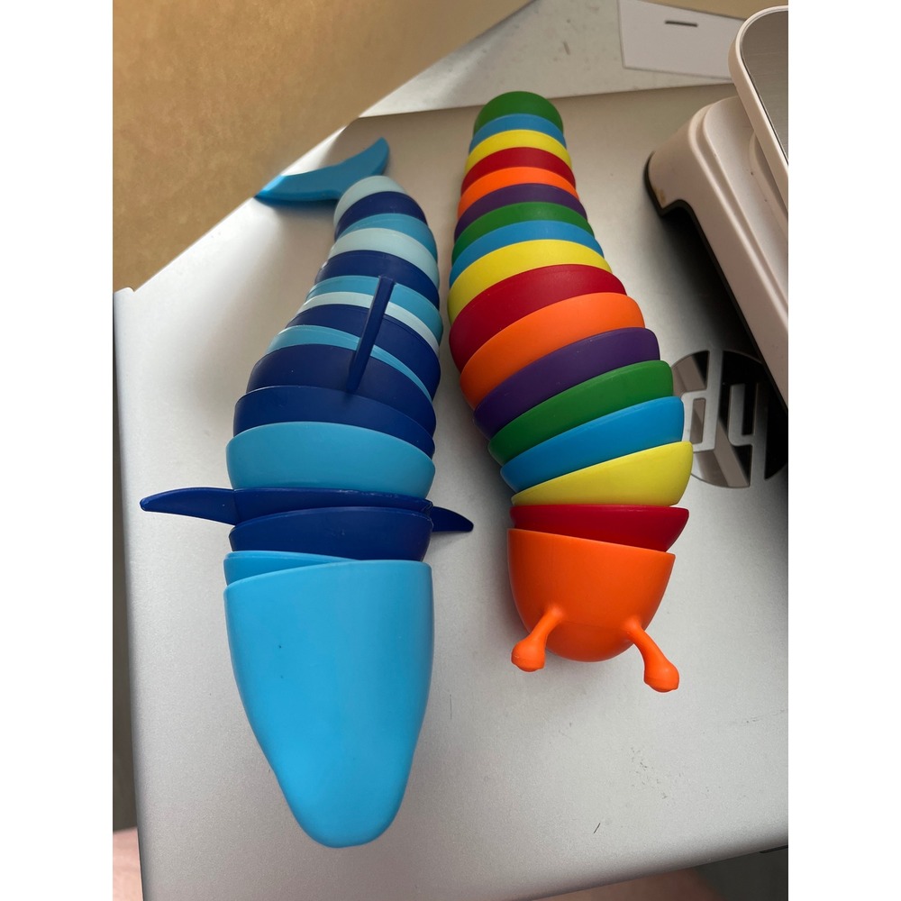 Articulated Fidget Toy Lot Blue Shark and Rainbow Caterpillar Sensory Slugs